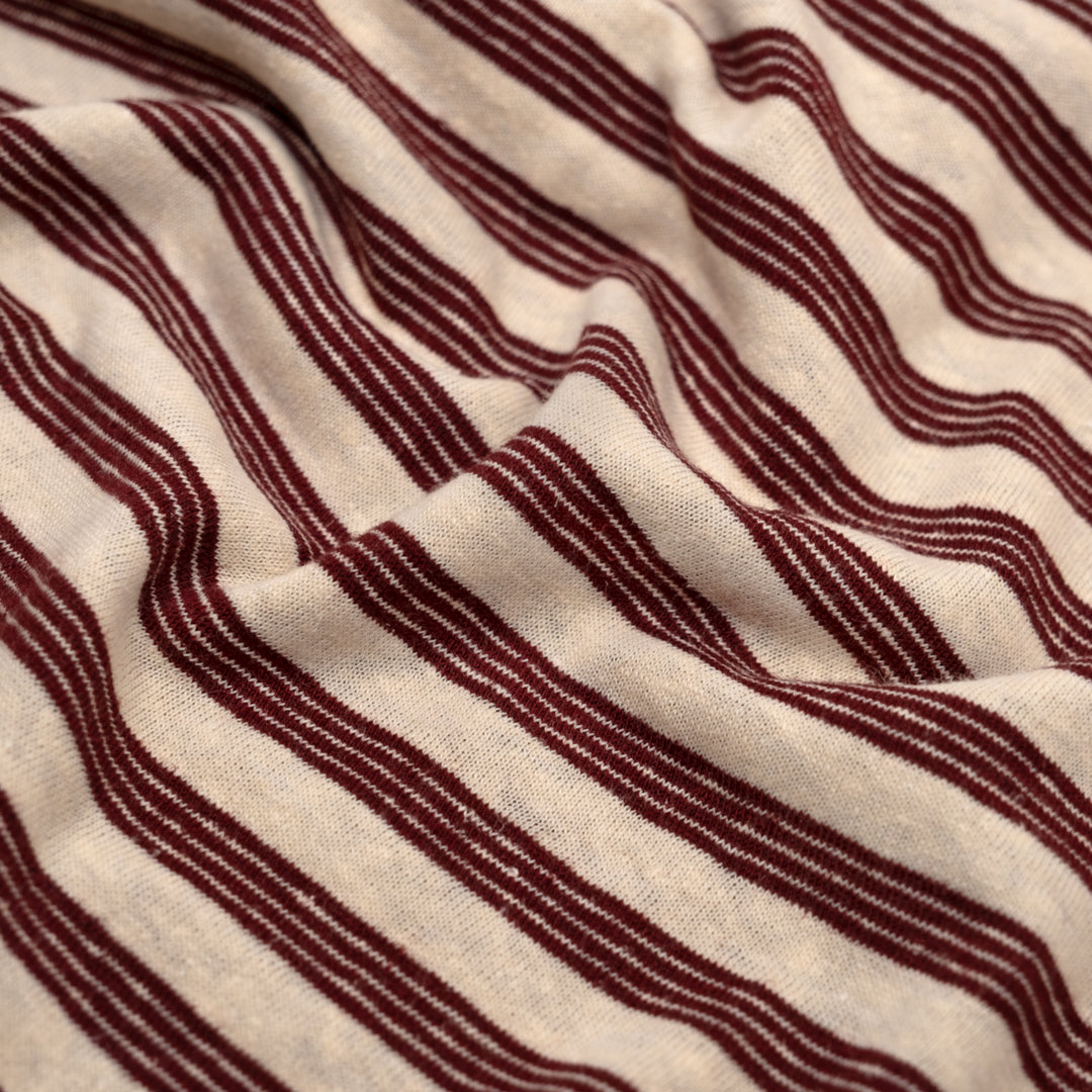 Peppermint Stripe Hemp Blend Jersey - Shell/Cranberry | Blackbird Fabrics