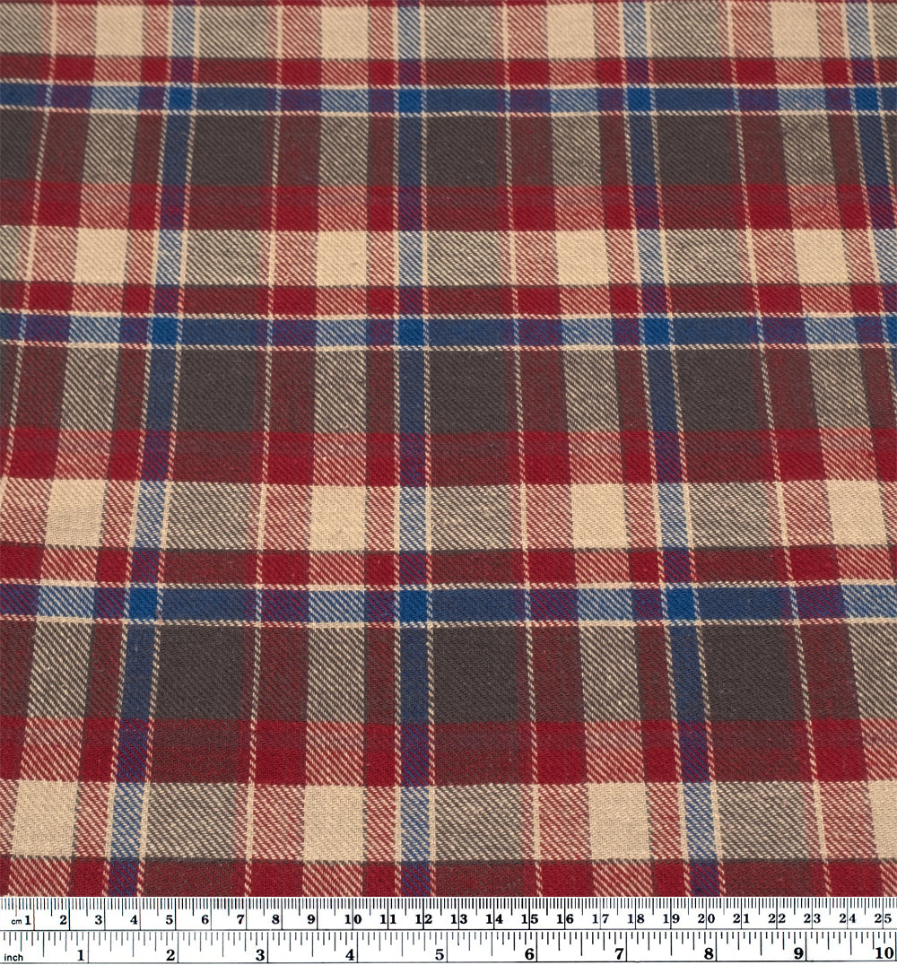 Deadstock Japanese Cotton Flannel - Cranberry/Bone/Denim | Blackbird Fabrics