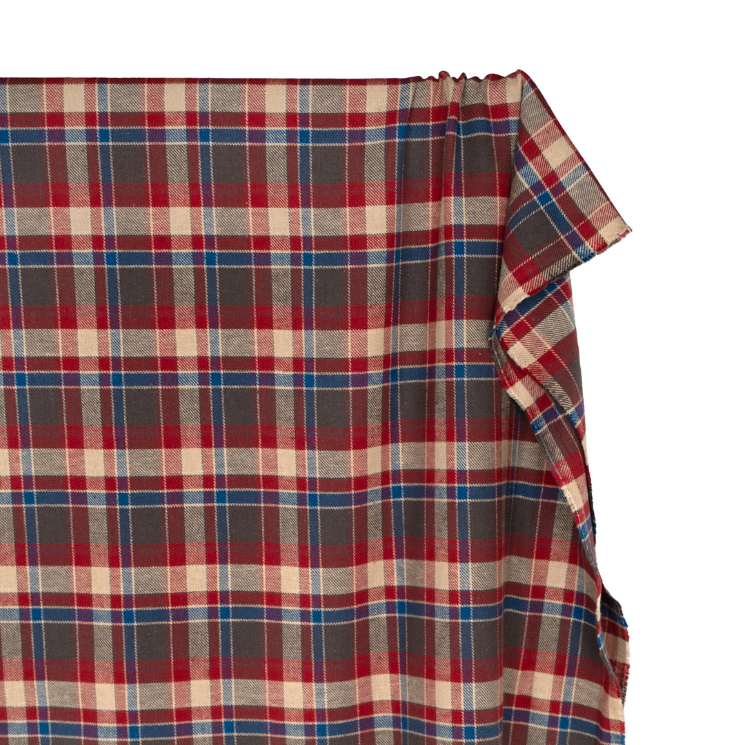 Deadstock Japanese Cotton Flannel - Cranberry/Bone/Denim | Blackbird Fabrics