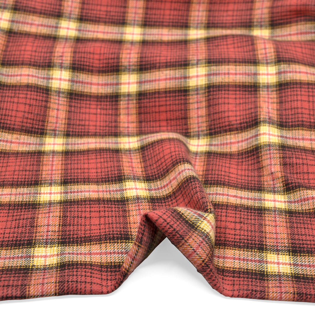 Deadstock Japanese Cotton Flannel - Deep Coral/Fudge | Blackbird Fabrics