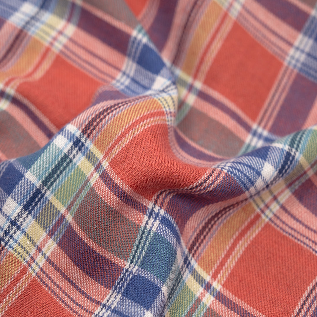 Deadstock Plaid Lightweight Cotton Linen Twill - Guava | Blackbird Fabrics