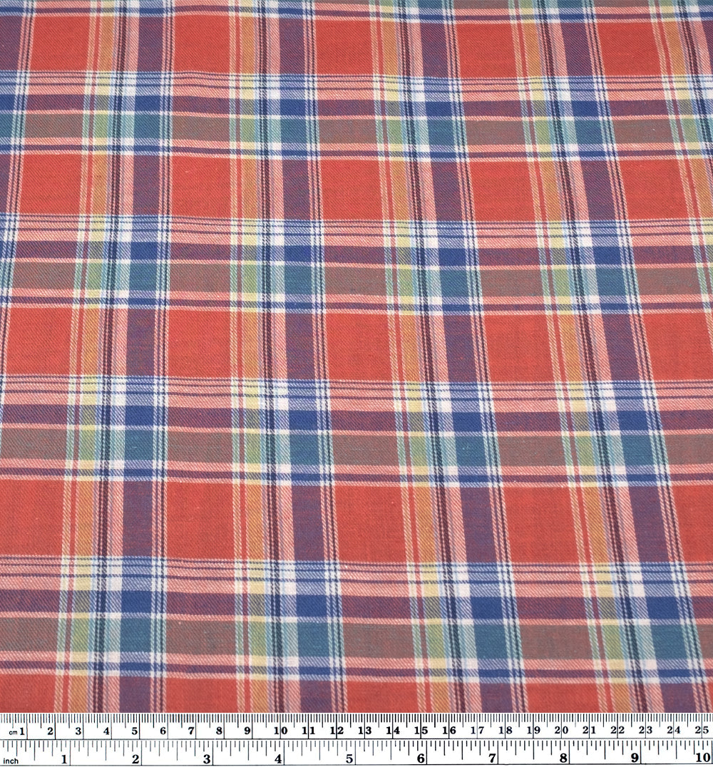 Deadstock Plaid Lightweight Cotton Linen Twill - Guava | Blackbird Fabrics