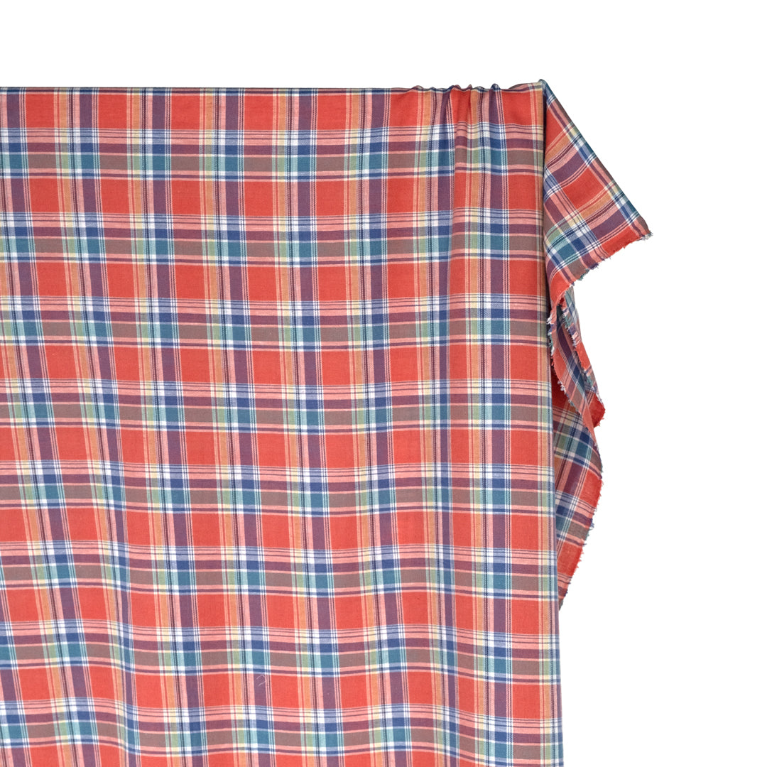Deadstock Plaid Lightweight Cotton Linen Twill - Guava | Blackbird Fabrics