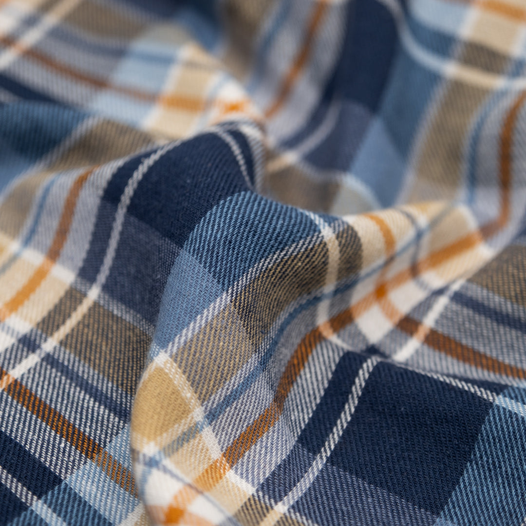 Deadstock Plaid Lightweight Cotton Linen Twill - Navy | Blackbird Fabrics