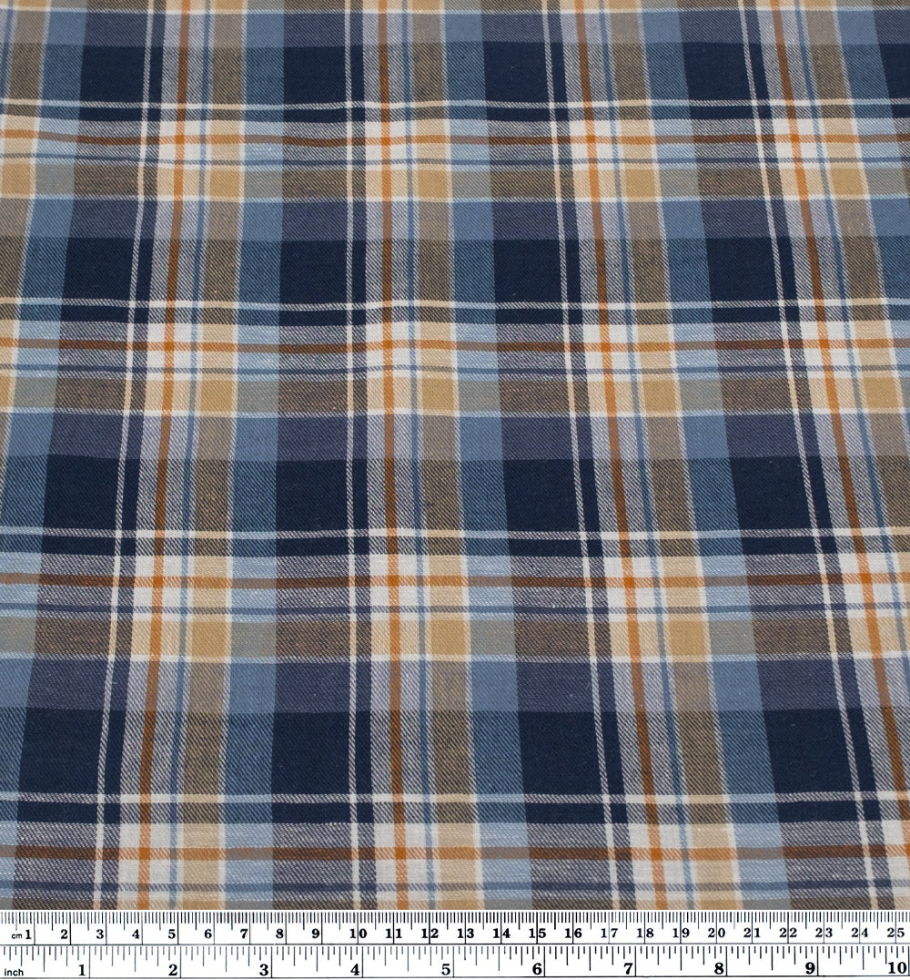 Deadstock Plaid Lightweight Cotton Linen Twill - Navy | Blackbird Fabrics