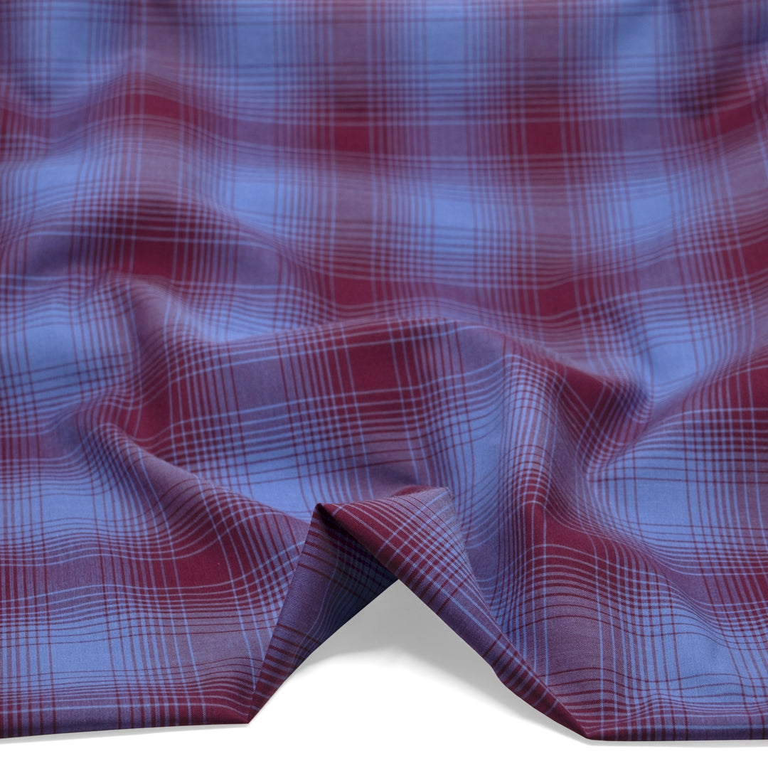 Deadstock Gradient Plaid Cotton Modal Shirting - Pacific/Port | Blackbird Fabrics