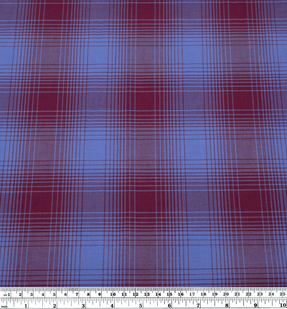 Deadstock Gradient Plaid Cotton Modal Shirting - Pacific/Port | Blackbird Fabrics