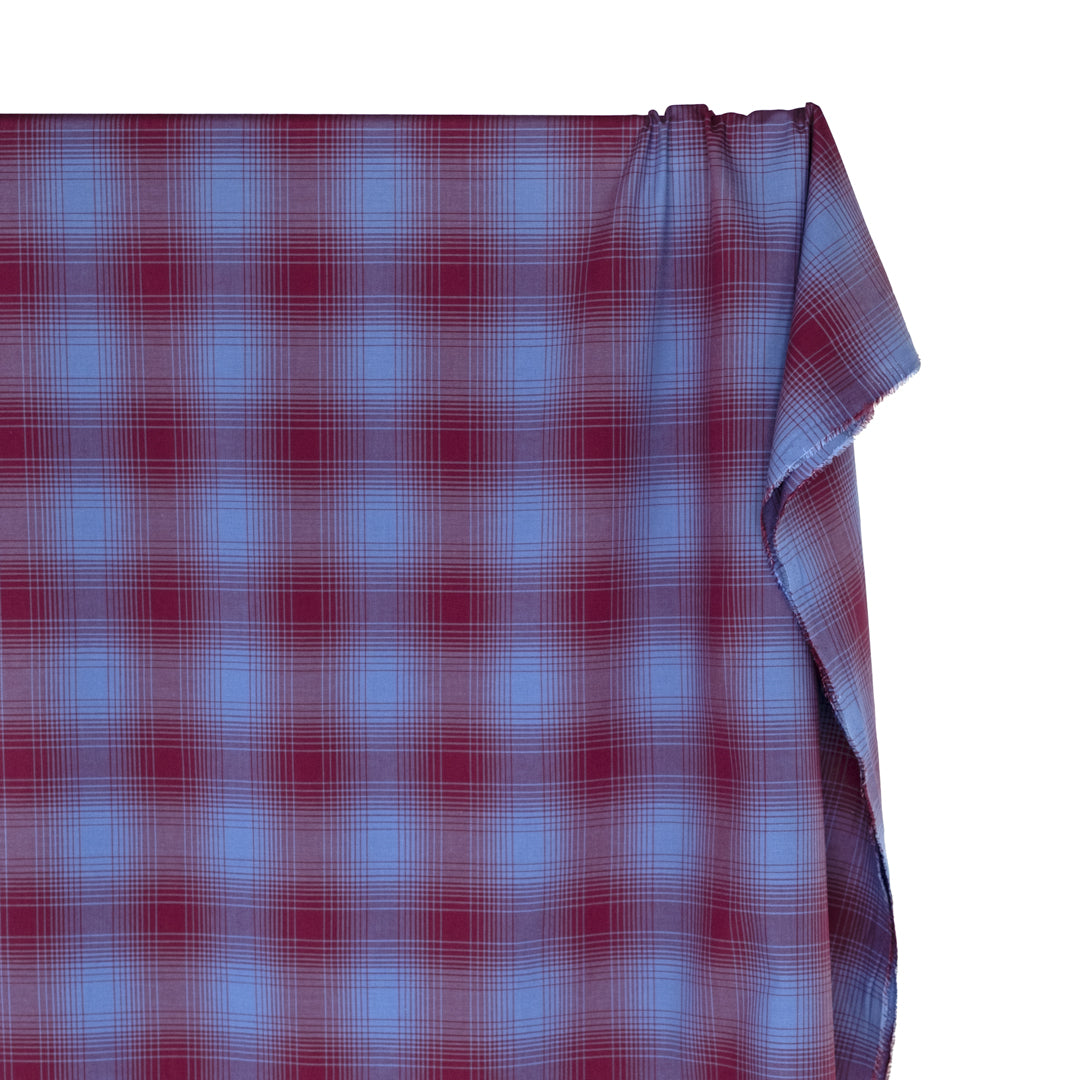 Deadstock Gradient Plaid Cotton Modal Shirting - Pacific/Port | Blackbird Fabrics