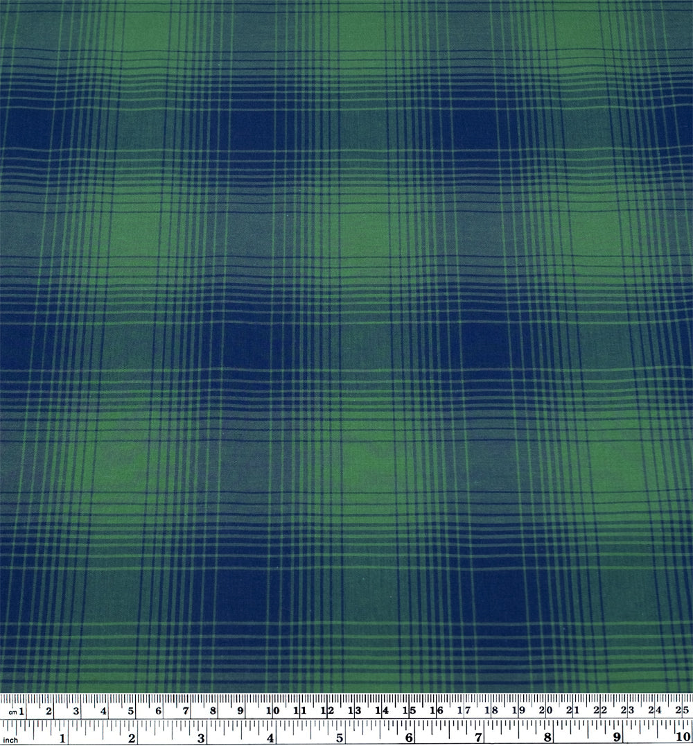 Deadstock Gradient Plaid Cotton Modal Shirting - Navy/Emerald | Blackbird Fabrics