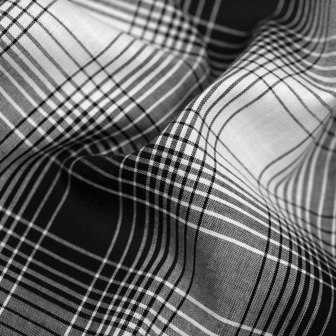 Deadstock Gradient Plaid Cotton Modal Shirting - Black/White | Blackbird Fabrics