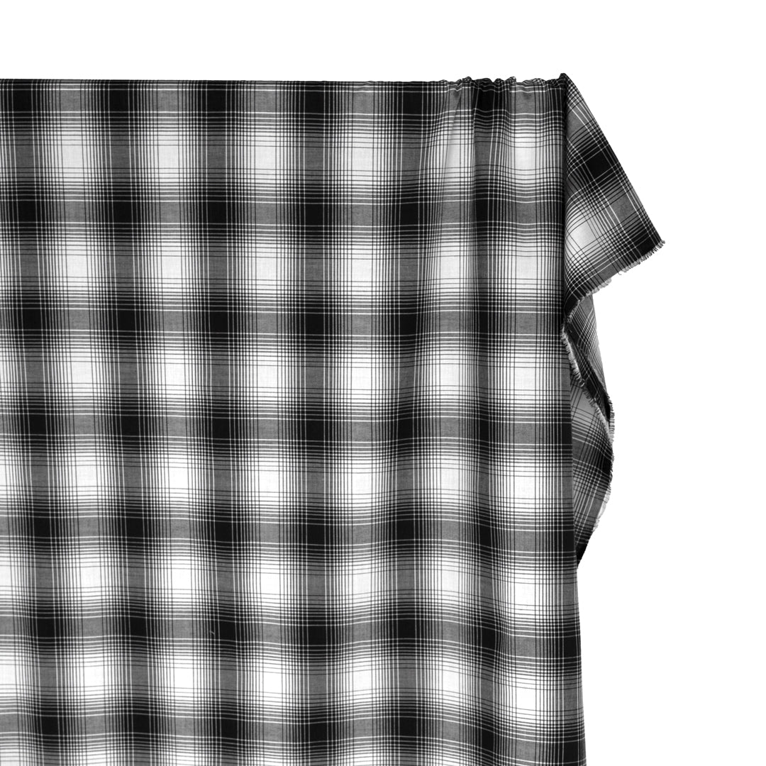 Deadstock Gradient Plaid Cotton Modal Shirting - Black/White | Blackbird Fabrics