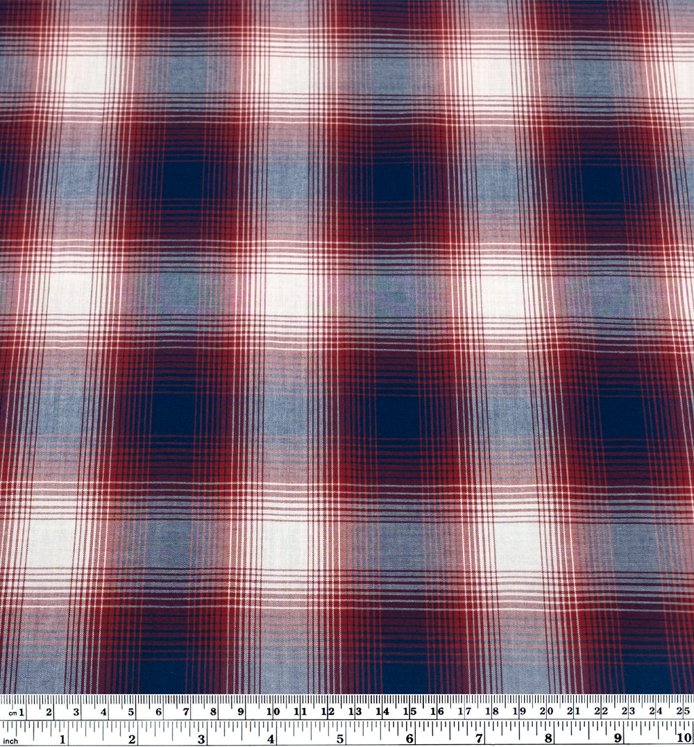 Deadstock Gradient Plaid Cotton Modal Shirting - Midnight Blue/Cranberry | Blackbird Fabrics