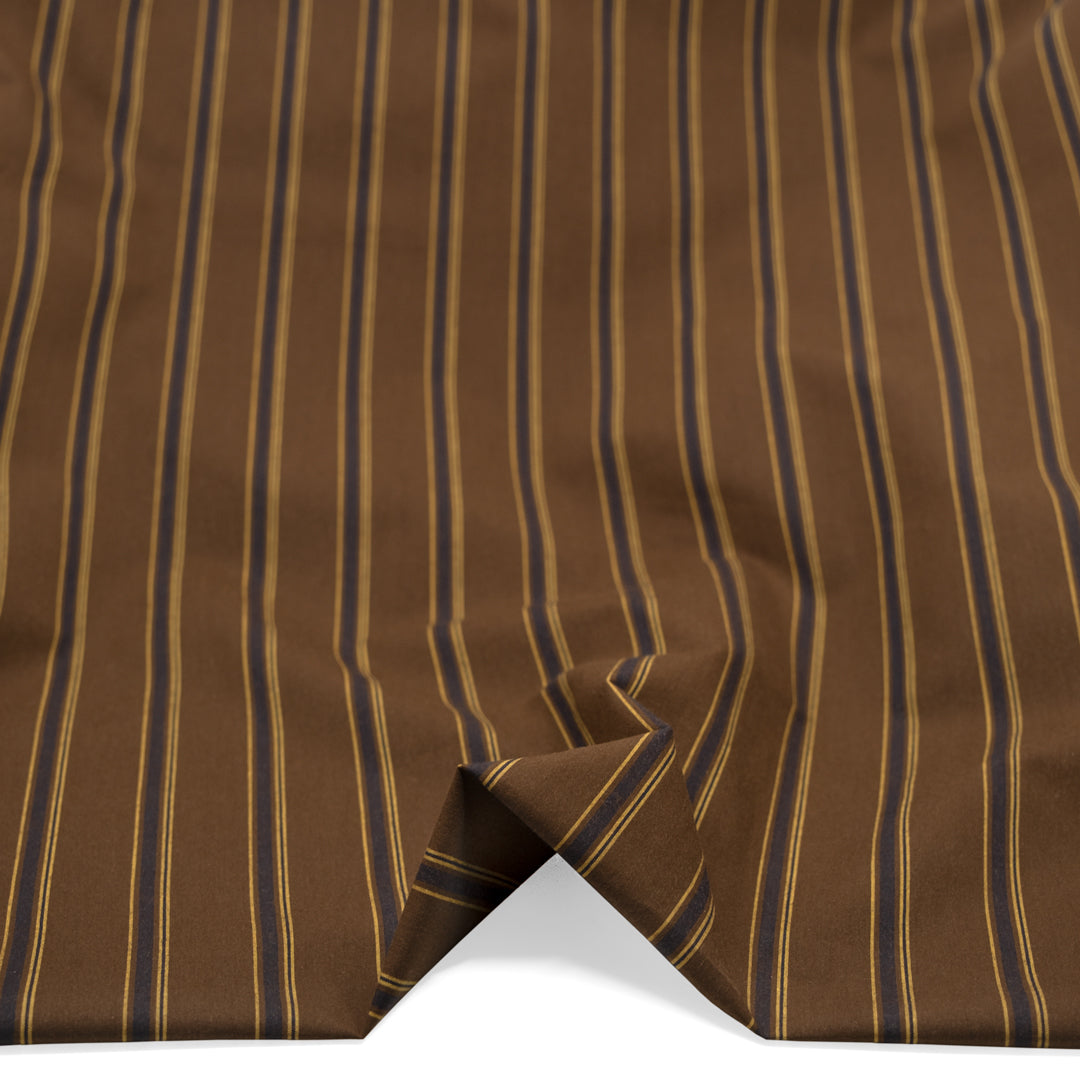 Deadstock Stripe Cotton Lyocell Shirting - Brownie/Navy/Ochre | Blackbird Fabrics