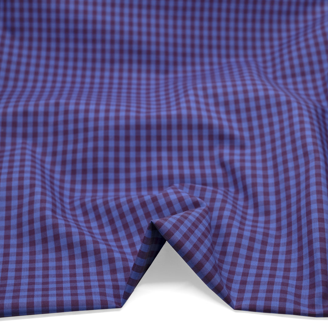 Deadstock Gingham Cotton Shirting - Ocean/Currant | Blackbird Fabrics