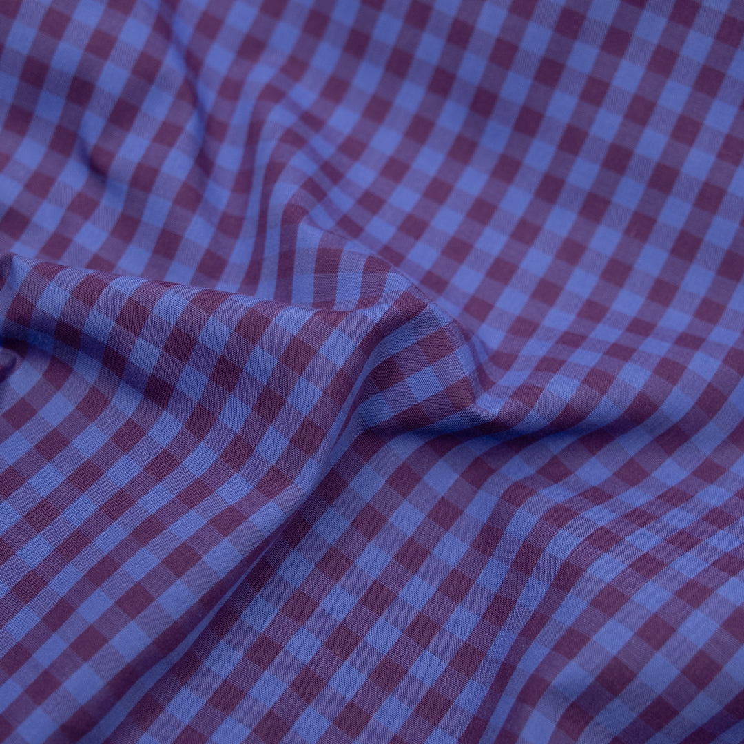 Deadstock Gingham Cotton Shirting - Ocean/Currant | Blackbird Fabrics