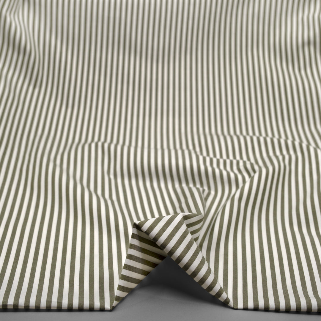 Deadstock Stripe Cotton Shirting - White/Kale | Blackbird Fabrics