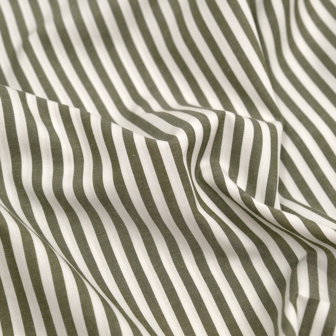 Deadstock Stripe Cotton Shirting - White/Kale | Blackbird Fabrics