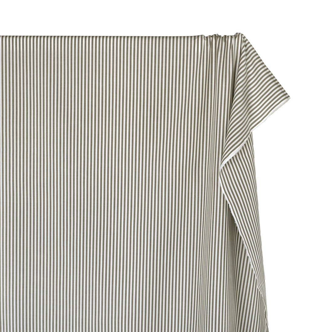 Deadstock Stripe Cotton Shirting - White/Kale | Blackbird Fabrics
