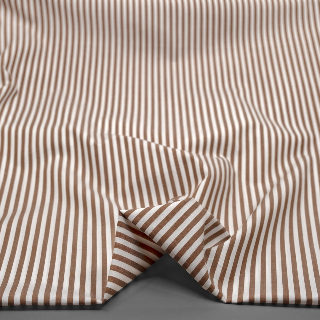 Deadstock Stripe Cotton Shirting - White/Nutshell | Blackbird Fabrics
