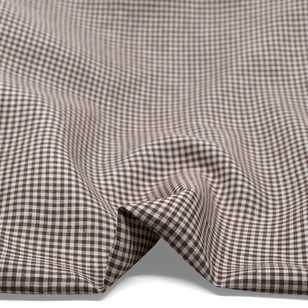 Petite Gingham Linen - Coffee | Blackbird Fabrics