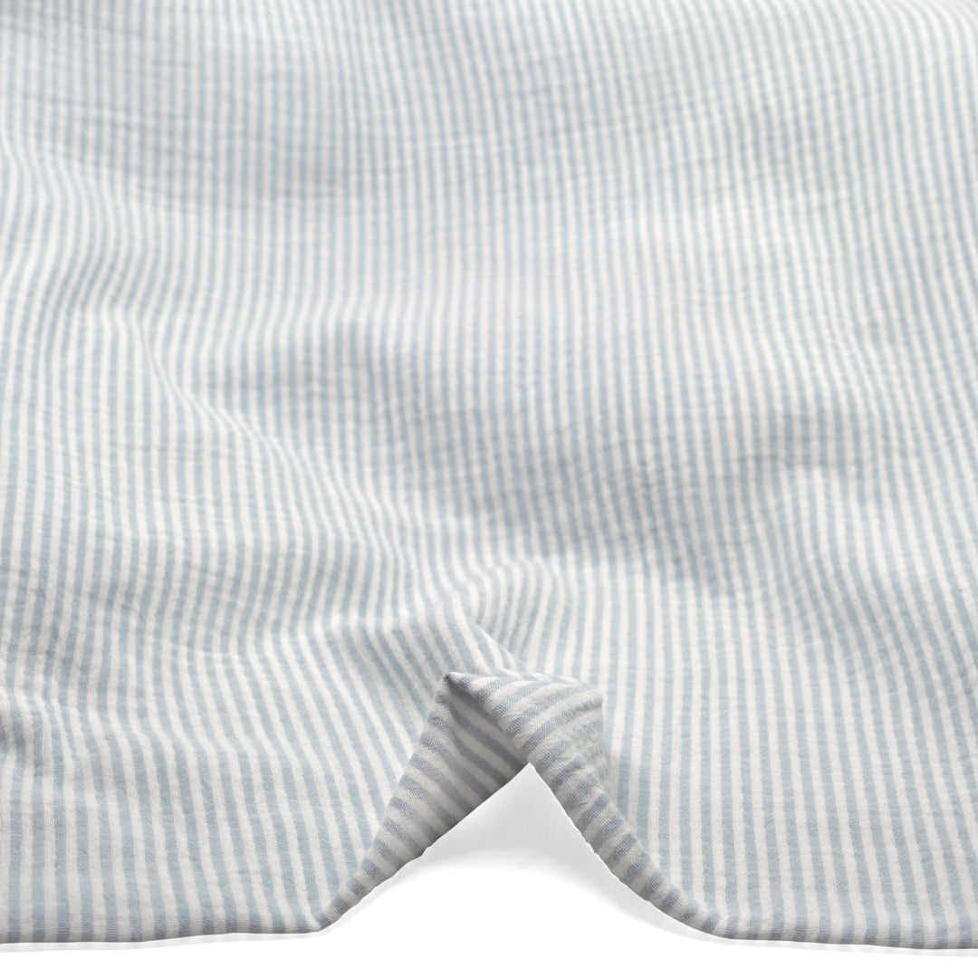 Striped Organic Cotton Double Gauze - White/Robin Egg | Blackbird Fabrics