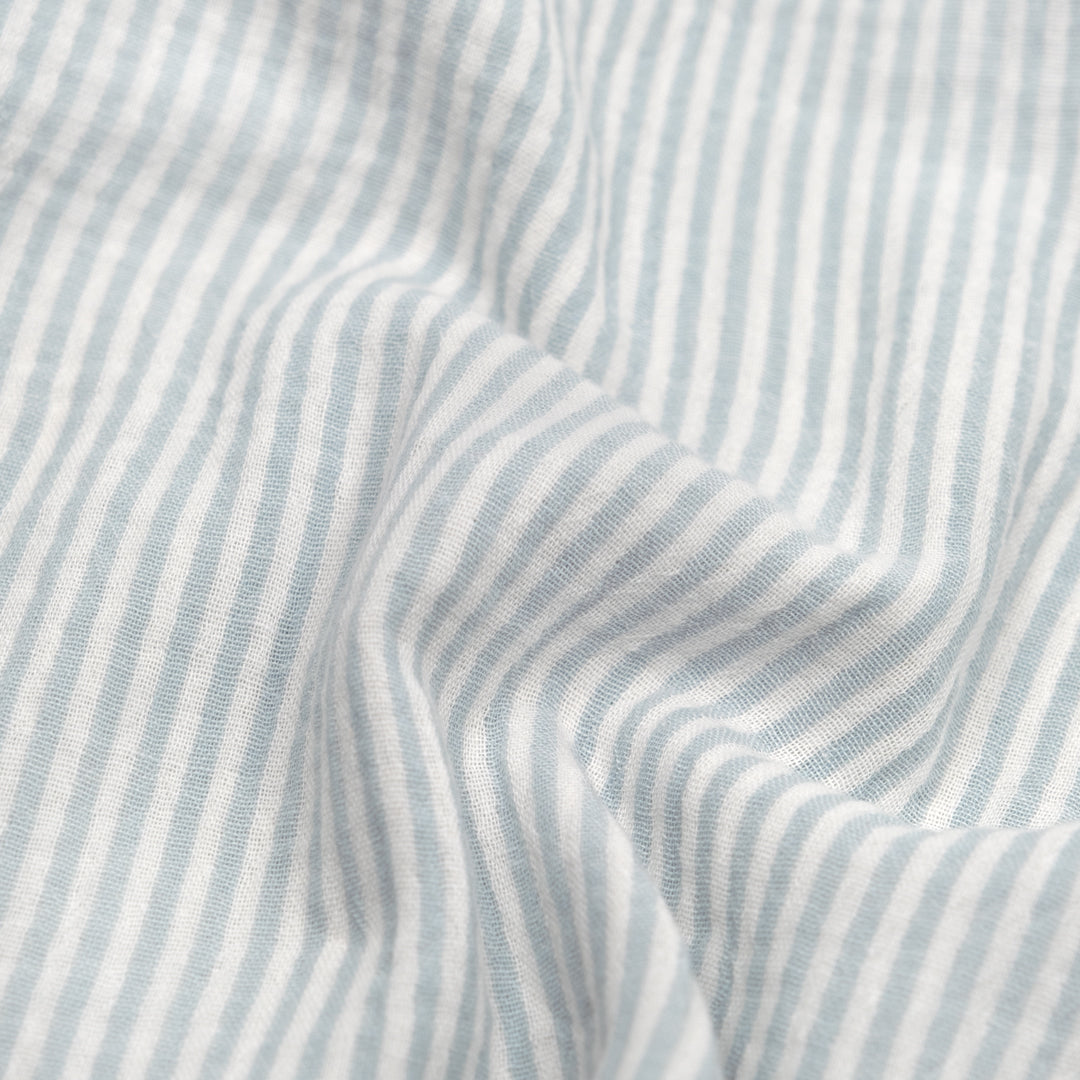 Striped Organic Cotton Double Gauze - White/Robin Egg | Blackbird Fabrics