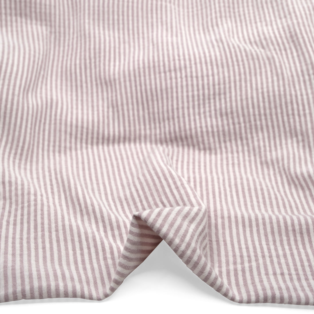 Striped Organic Cotton Double Gauze - White/Dove | Blackbird Fabrics
