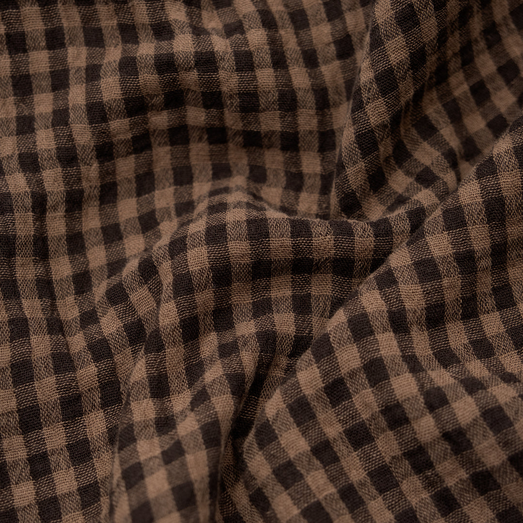Gingham Organic Cotton Double Gauze - Fudge/Mouse | Blackbird Fabrics