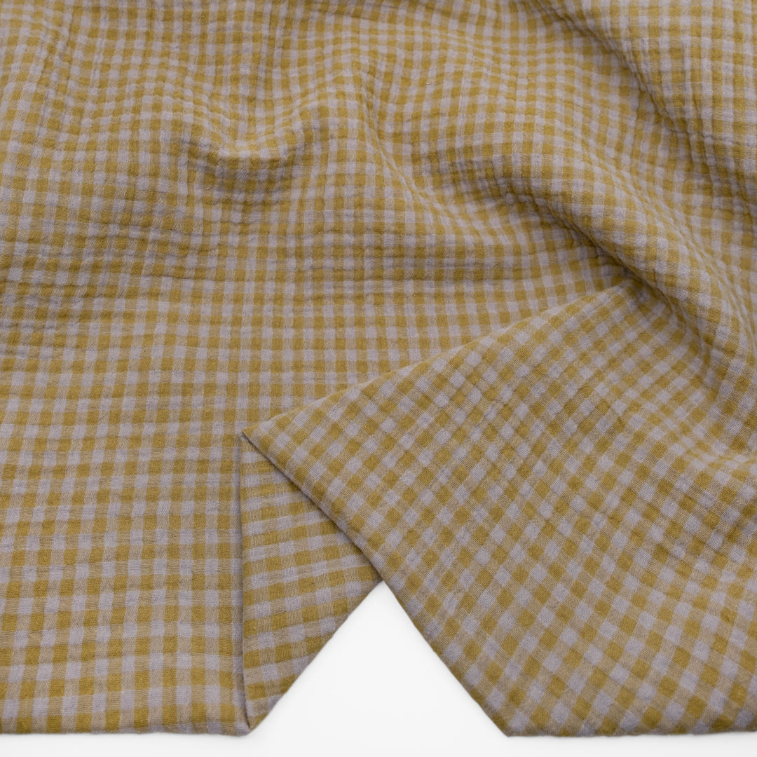 Gingham Organic Cotton Double Gauze - Cumin/Fog| Blackbird Fabrics