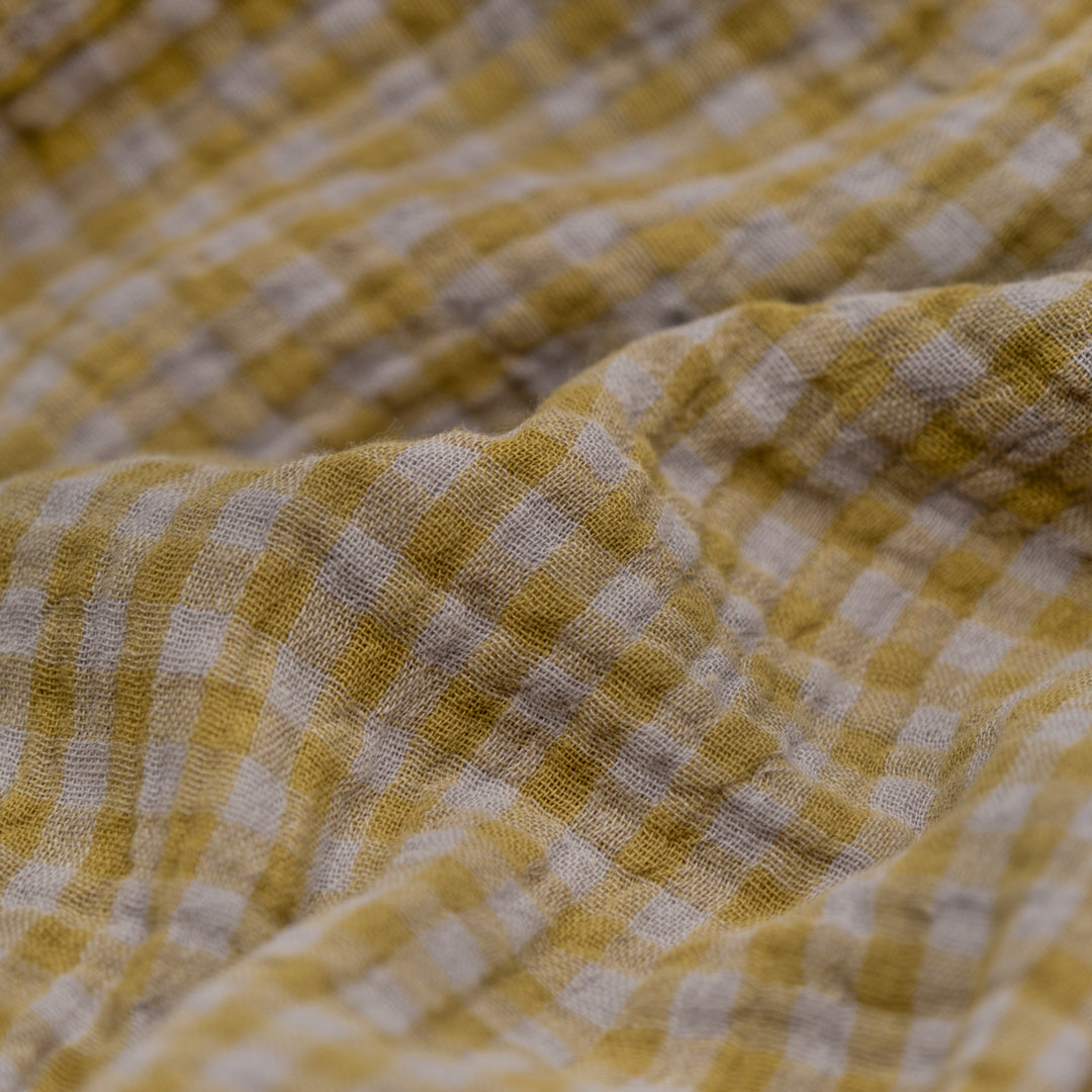 Gingham Organic Cotton Double Gauze - Cumin/Fog| Blackbird Fabrics