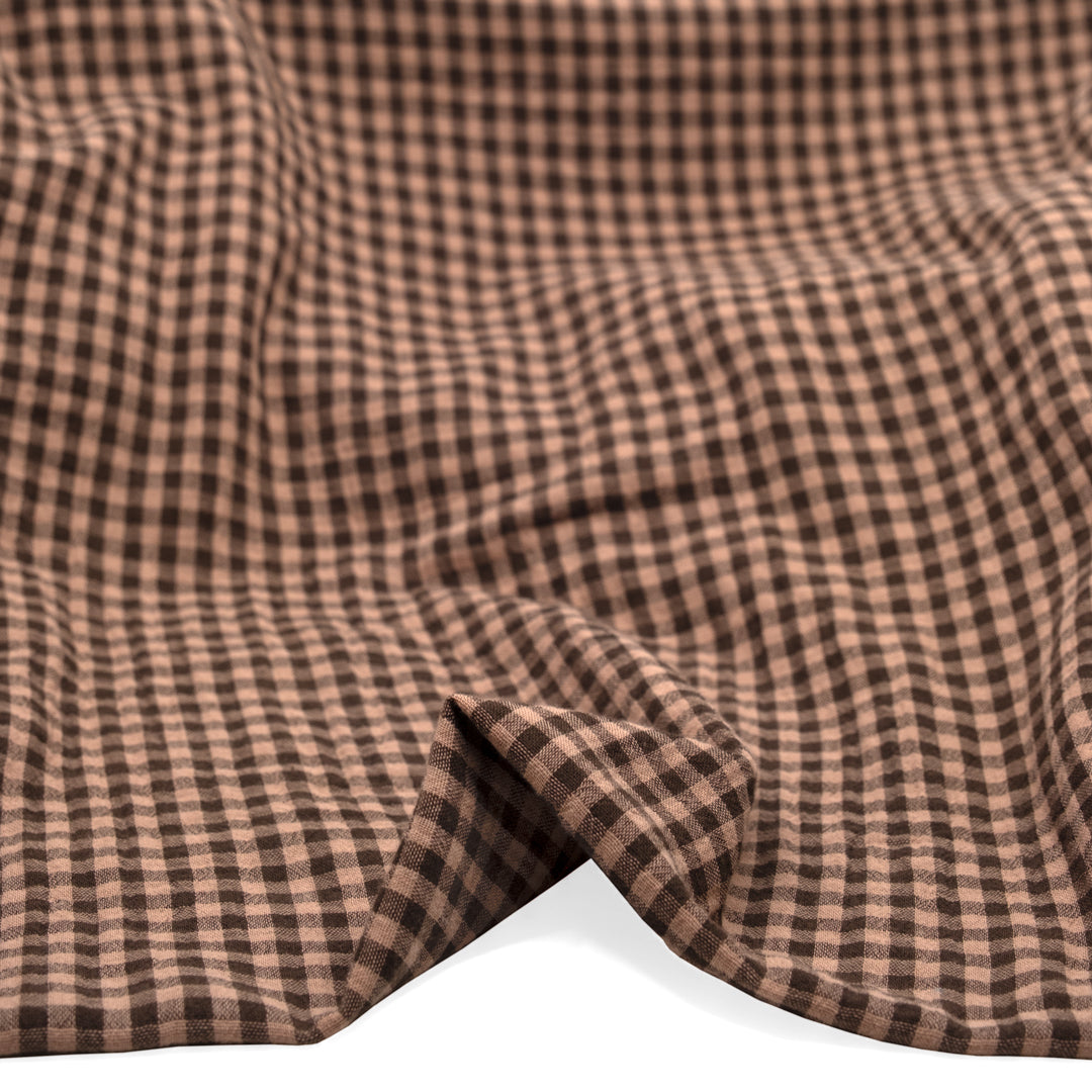 Gingham Organic Cotton Double Gauze - Chocolate/Biscuit | Blackbird Fabrics