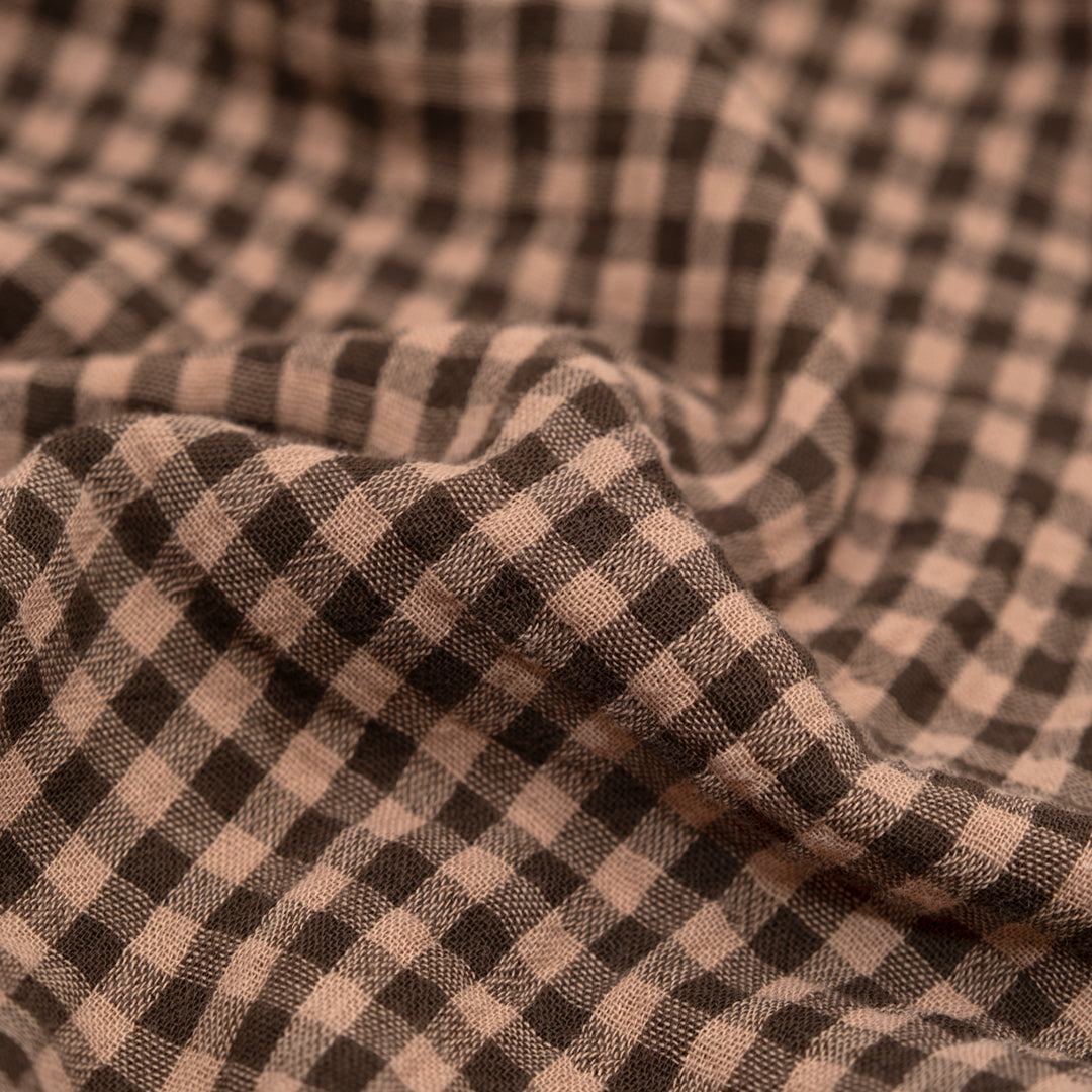 Gingham Organic Cotton Double Gauze - Chocolate/Biscuit | Blackbird Fabrics