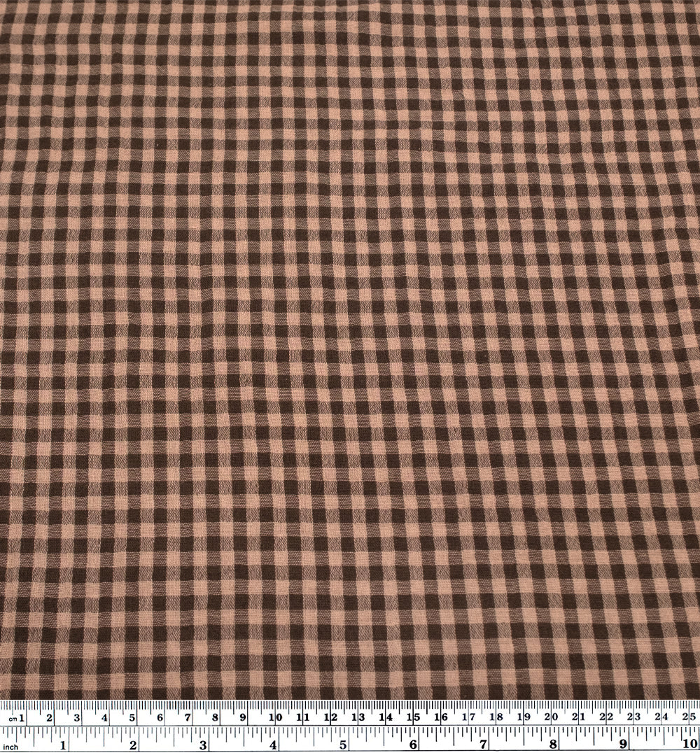 Gingham Organic Cotton Double Gauze - Chocolate/Biscuit | Blackbird Fabrics