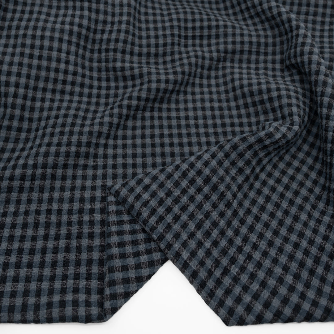 Gingham Organic Cotton Double Gauze - Ocean/Midnight Blue | Blackbird Fabrics