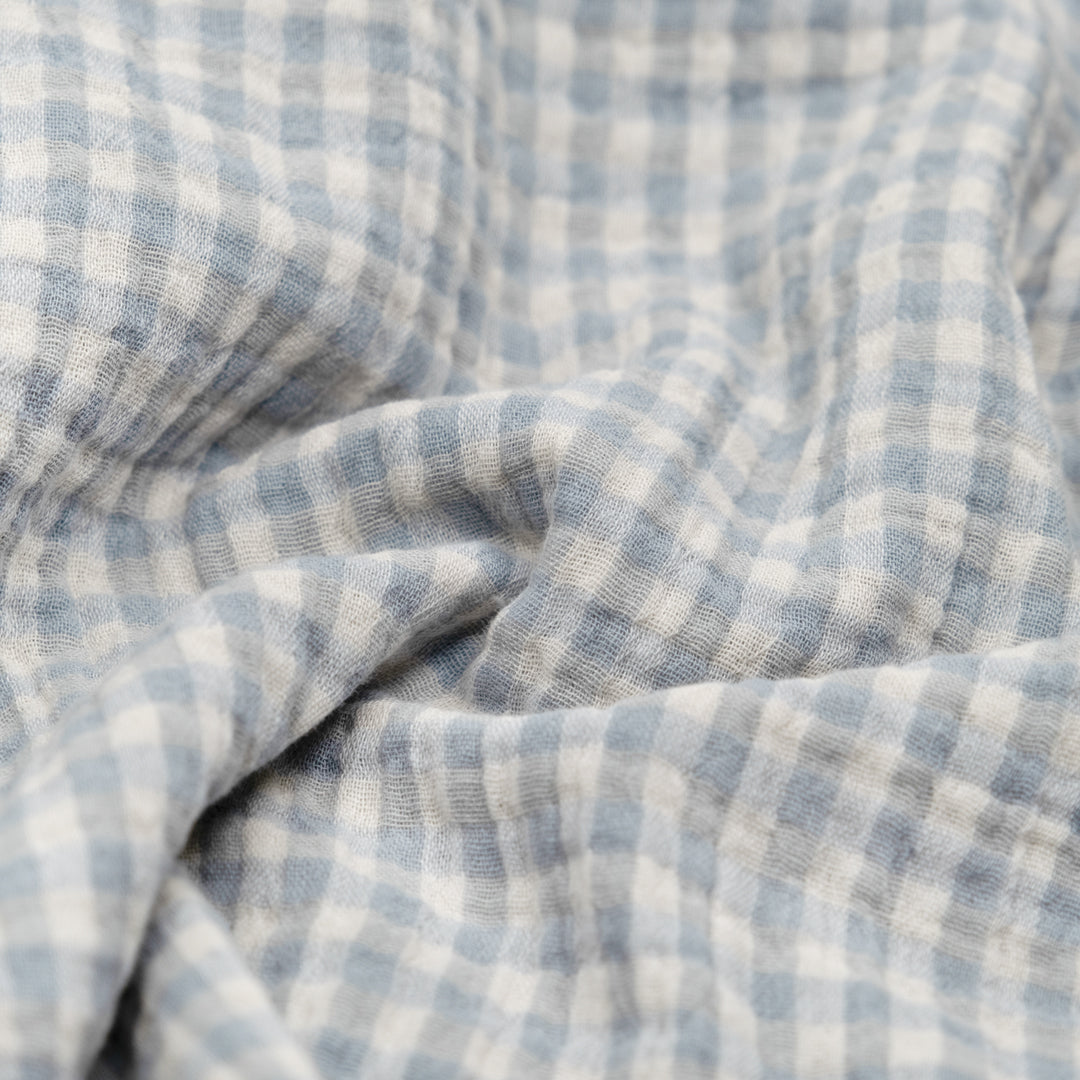 Gingham Organic Cotton Double Gauze - Sky/Ivory | Blackbird Fabrics