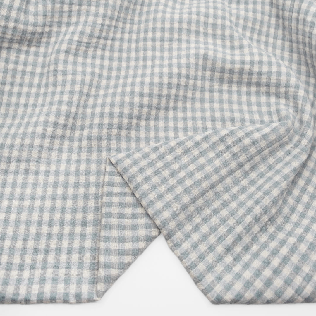 Gingham Organic Cotton Double Gauze - Sky/Ivory | Blackbird Fabrics