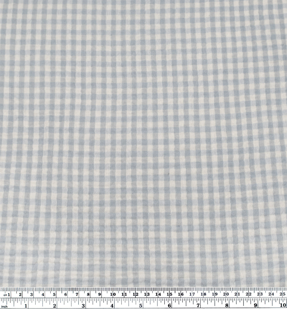 Gingham Organic Cotton Double Gauze - Sky/Ivory | Blackbird Fabrics