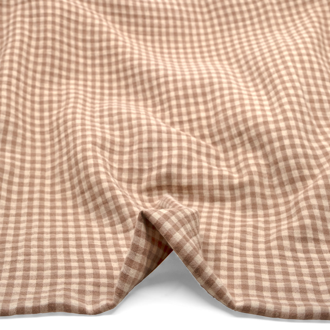 Gingham Organic Cotton Double Gauze - Cream/Biscuit | Blackbird Fabrics