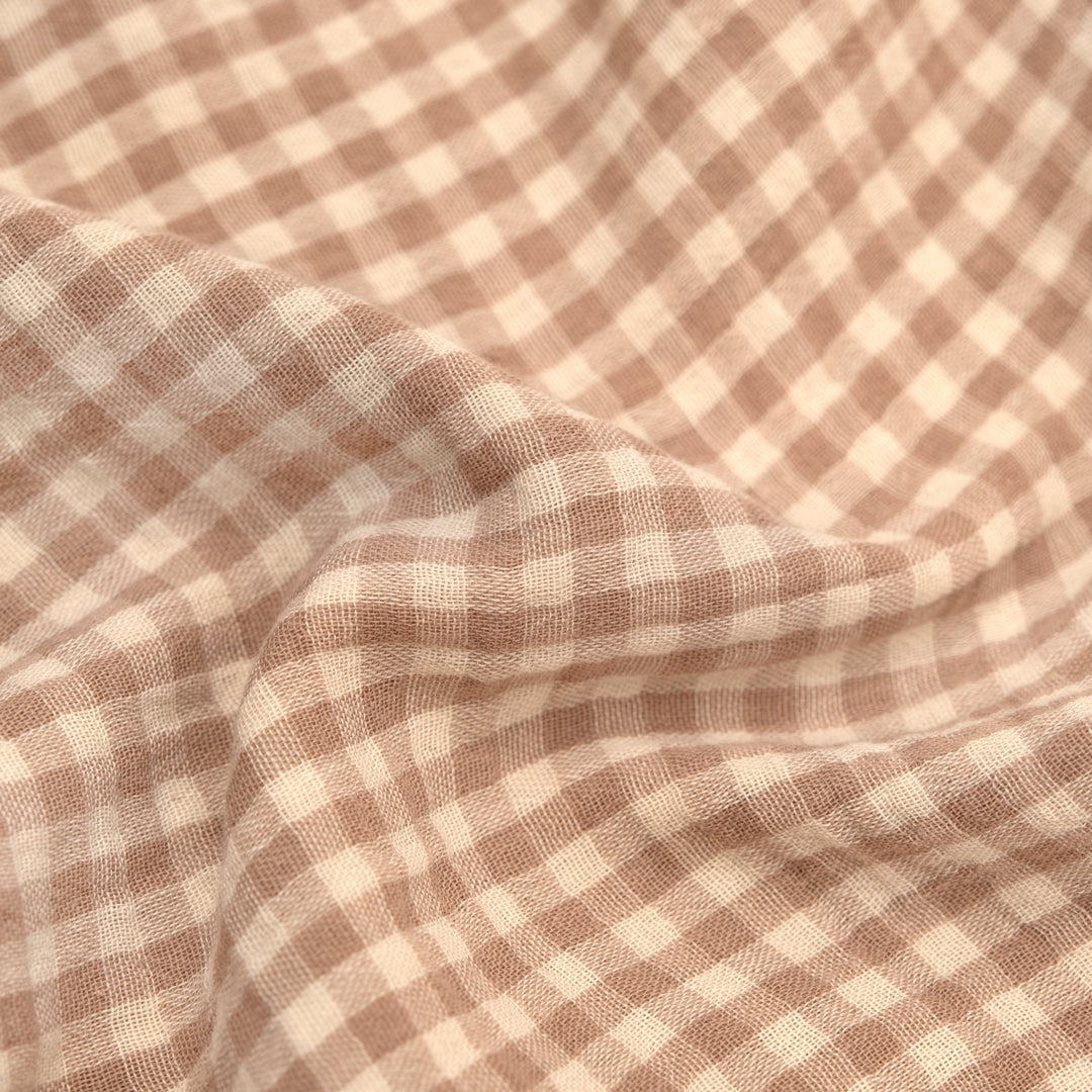 Gingham Organic Cotton Double Gauze - Cream/Biscuit | Blackbird Fabrics