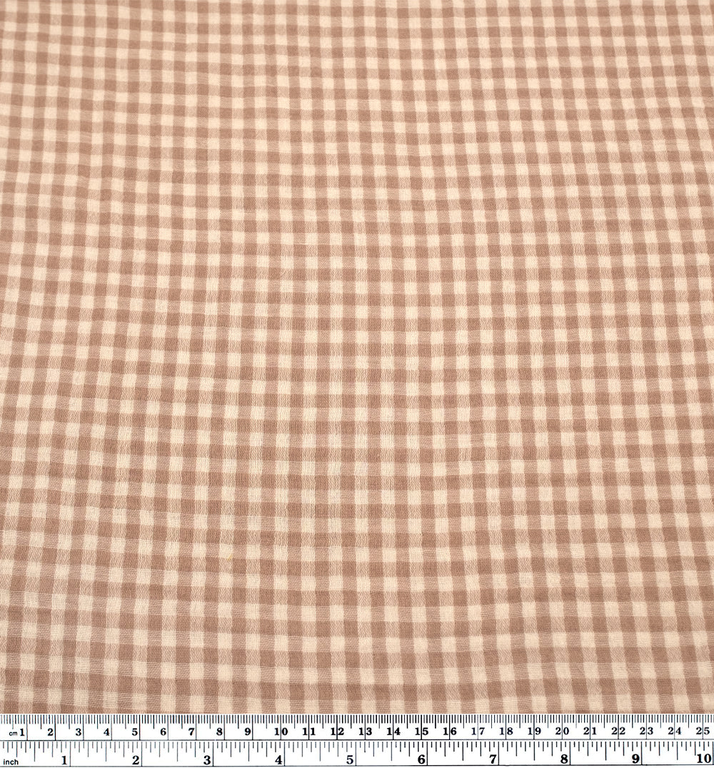 Gingham Organic Cotton Double Gauze - Cream/Biscuit | Blackbird Fabrics