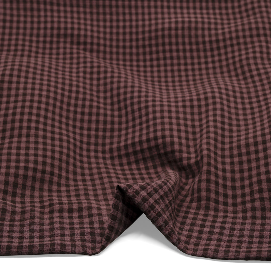 Gingham Organic Cotton Double Gauze - Shadow/Dusty Mauve | Blackbird Fabrics