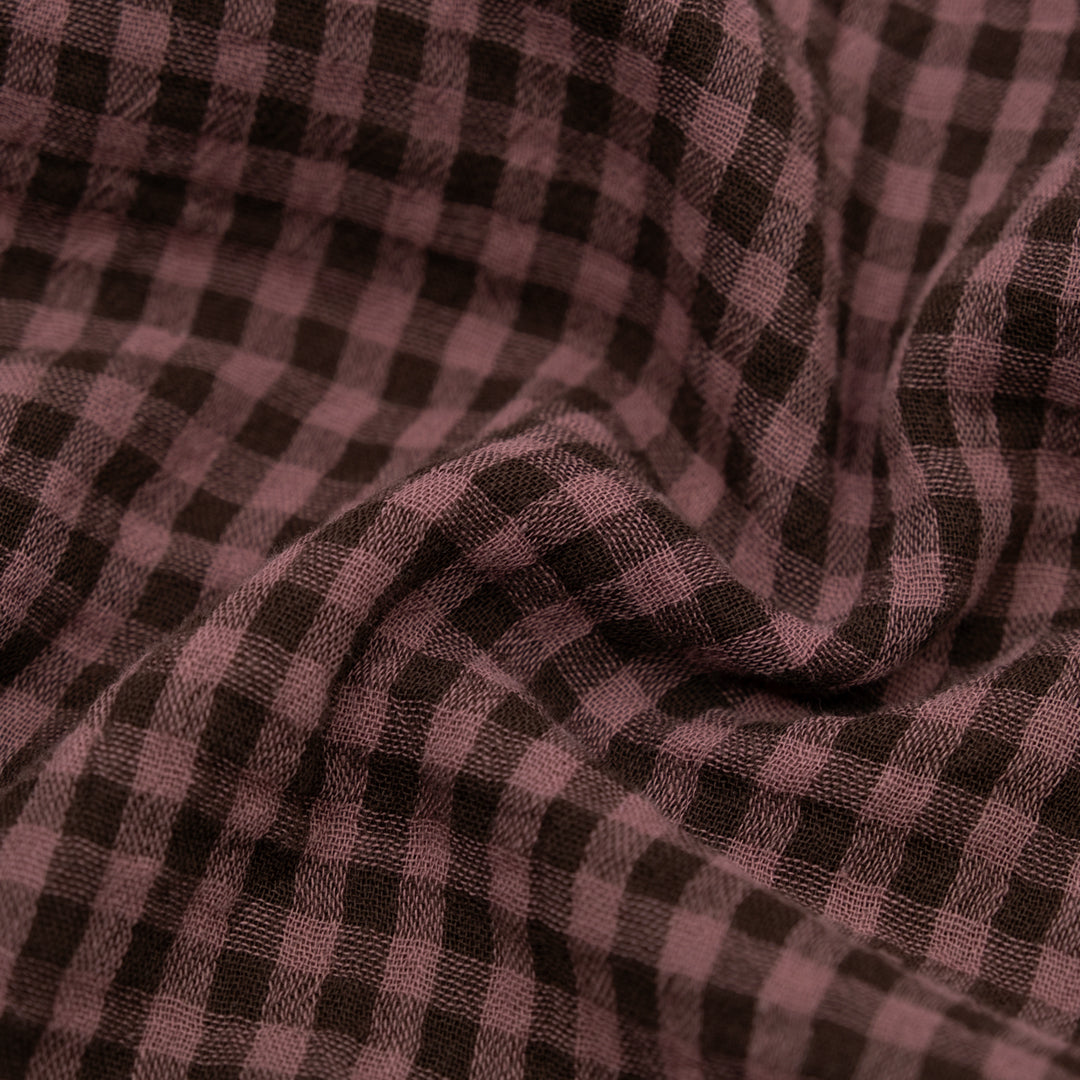 Gingham Organic Cotton Double Gauze - Shadow/Dusty Mauve | Blackbird Fabrics