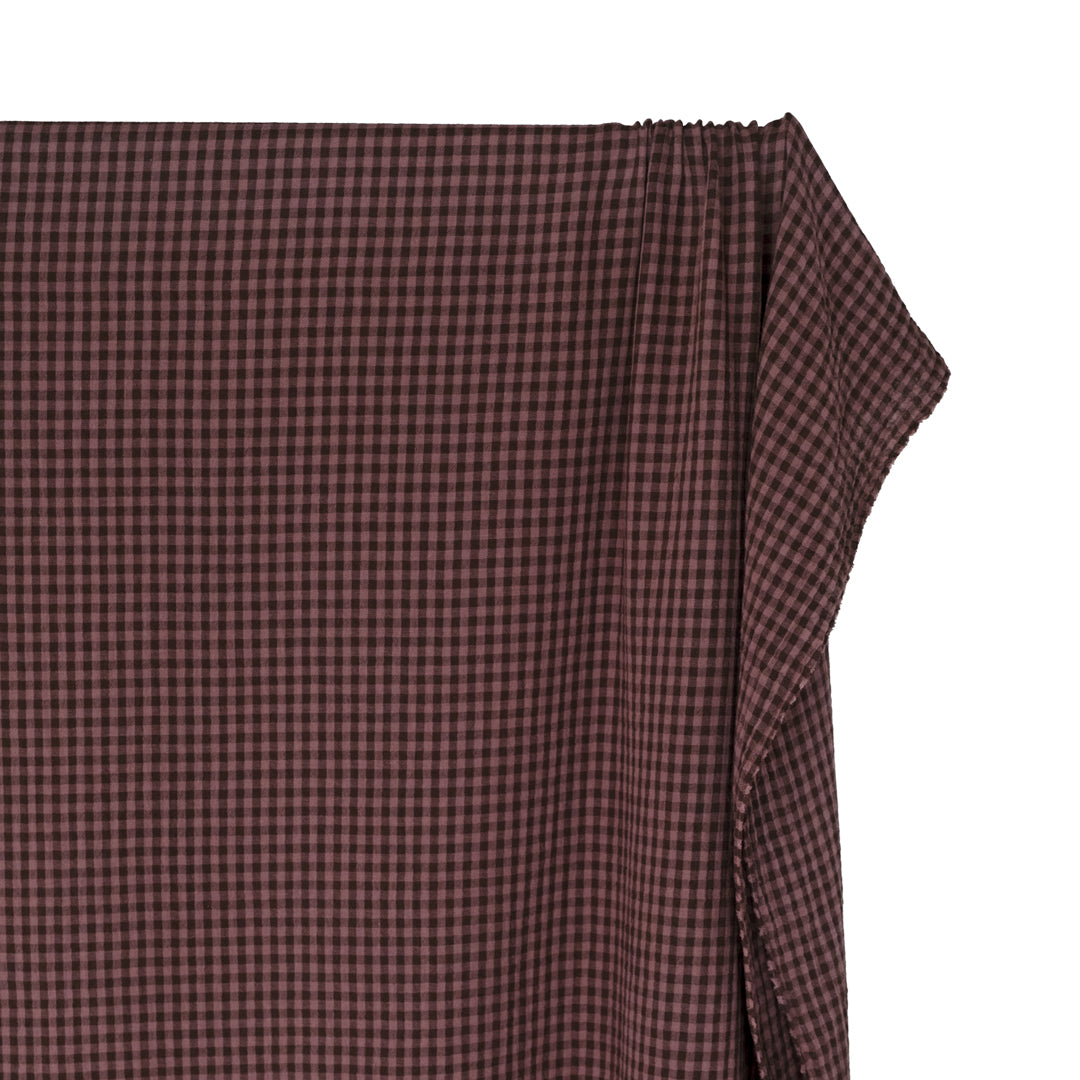 Gingham Organic Cotton Double Gauze - Shadow/Dusty Mauve | Blackbird Fabrics