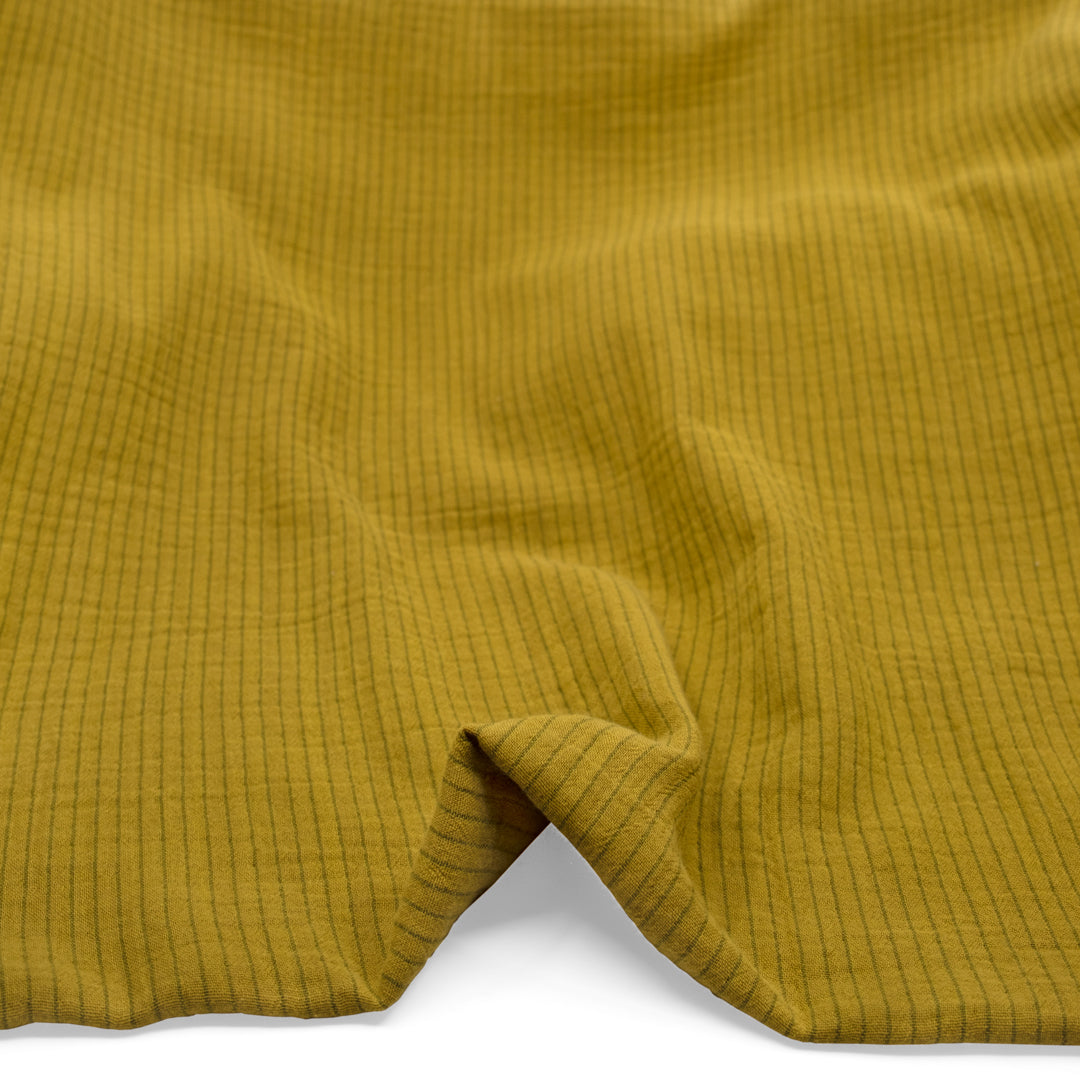 Pinstripe Organic Cotton Double Gauze - Chartreuse | Blackbird Fabrics