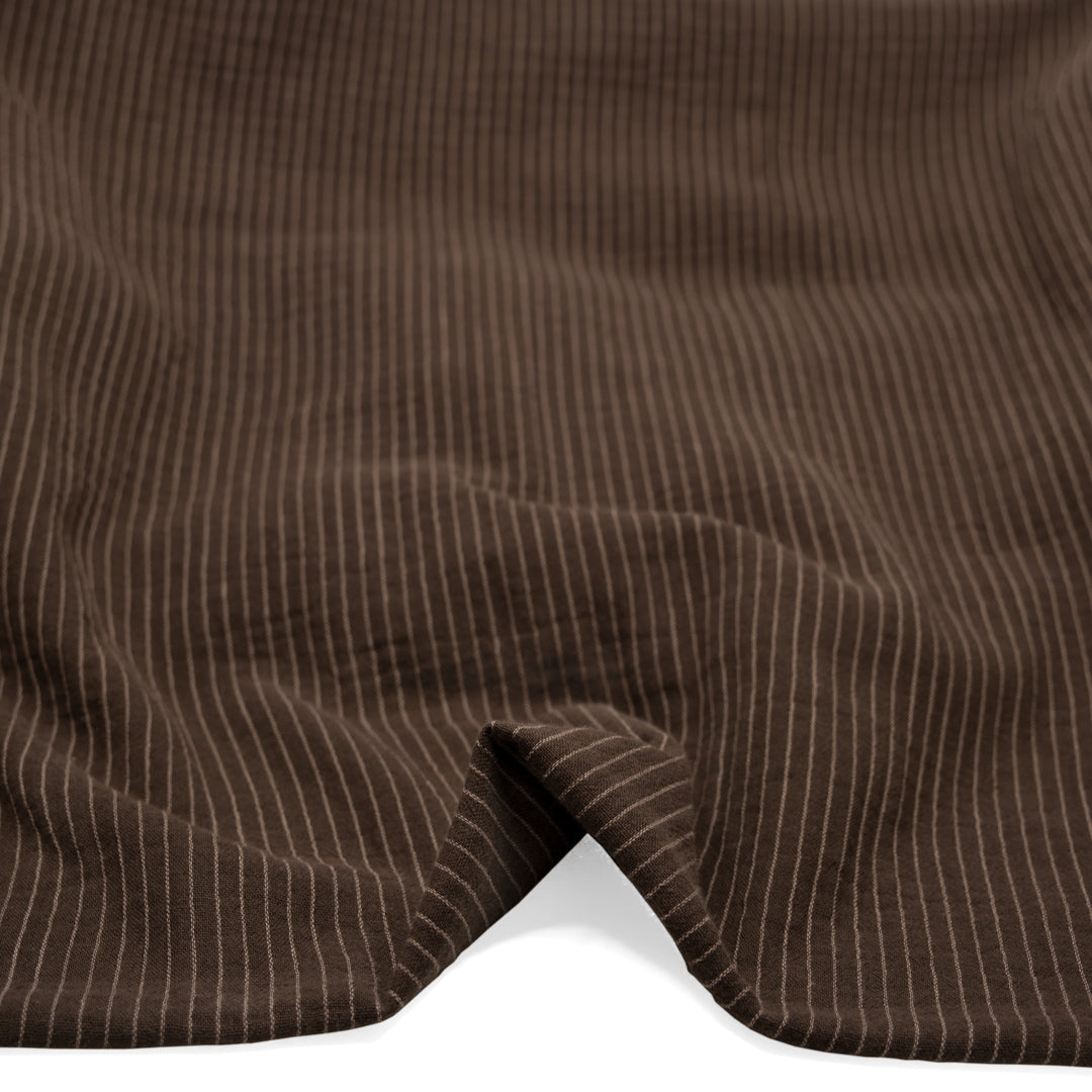 Pinstripe Organic Cotton Double Gauze - Chocolate | Blackbird Fabrics