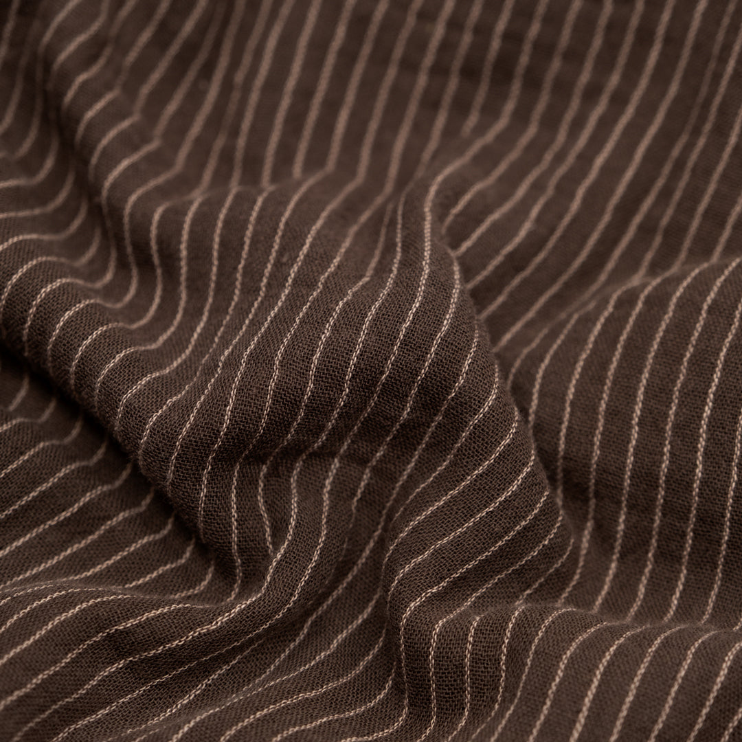 Pinstripe Organic Cotton Double Gauze - Chocolate | Blackbird Fabrics