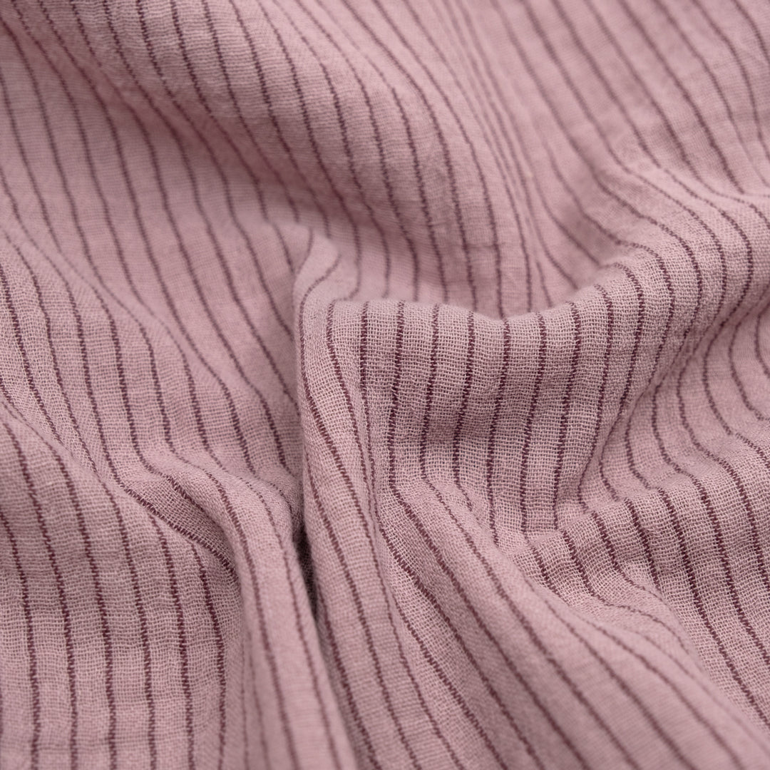 Pinstripe Organic Cotton Double Gauze - Dusty Lilac | Blackbird Fabrics