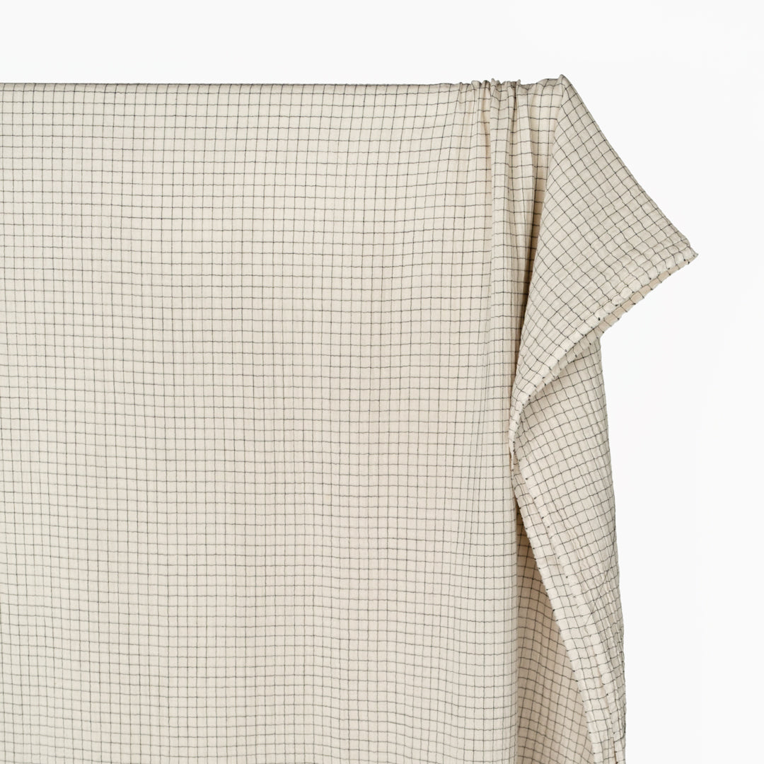 Grid Organic Cotton Double Gauze - Salt/Black | Blackbird Fabrics