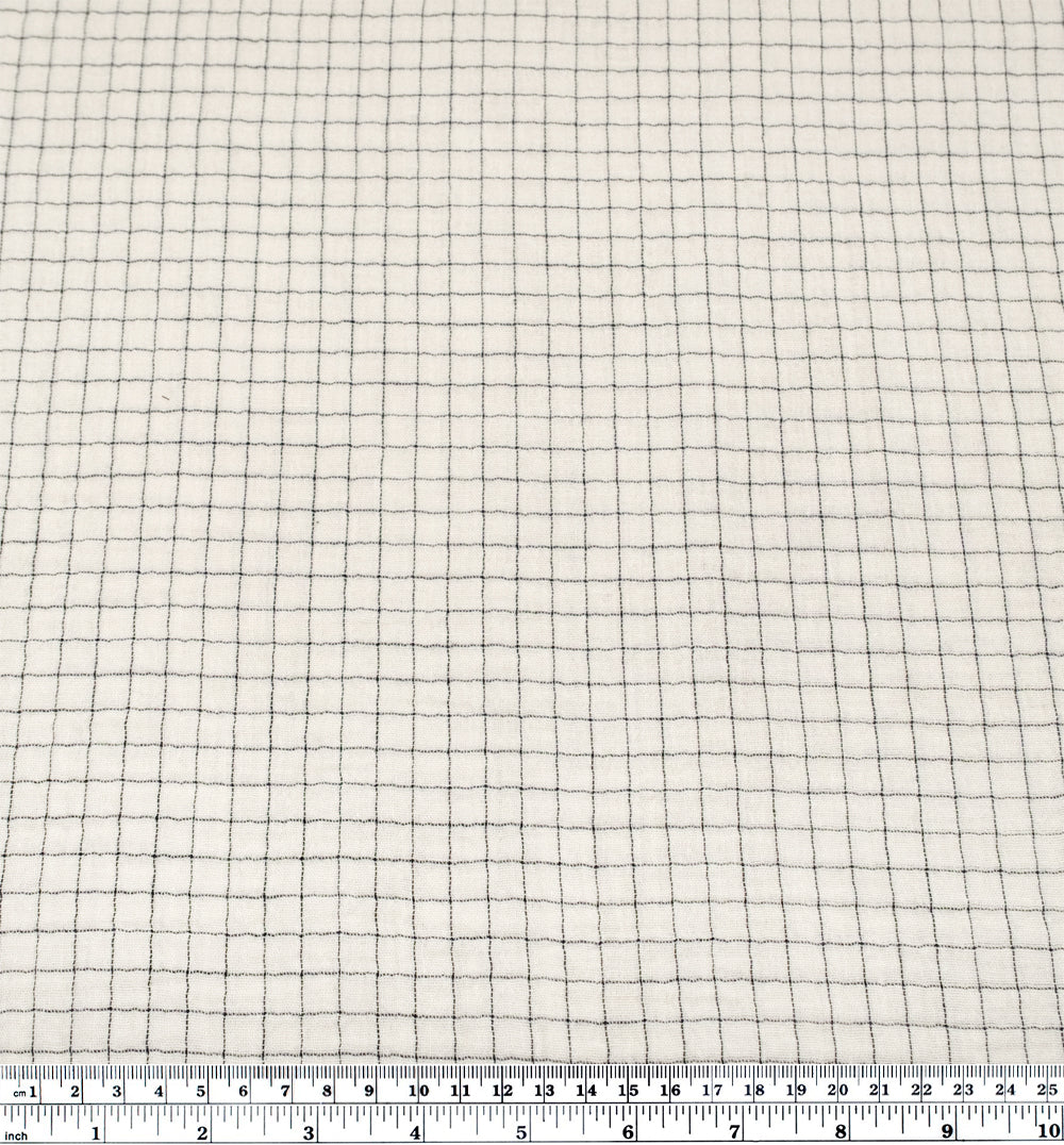 Grid Organic Cotton Double Gauze - Salt/Black | Blackbird Fabrics