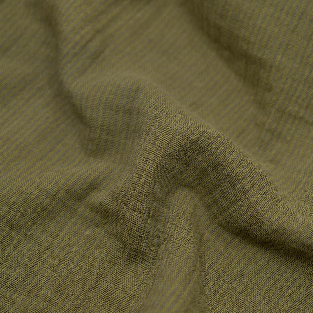 Fine Stripe Organic Cotton Double Gauze - Juniper/Basil | Blackbird Fabrics